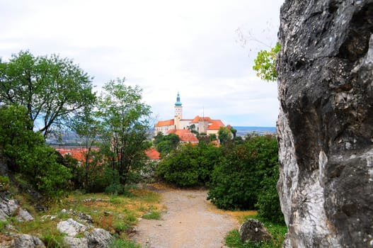 View of the castle complex in South Moravian town of Mikulov, Czech Republic
