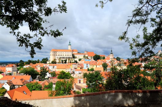 View of the Castle complex and a piece of South Moravian town of Mikulov, Czech Republic