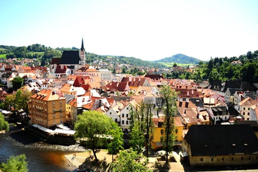 Cesky Krumlov, Czech Republic summer day's panorama from the castle's viewing platform