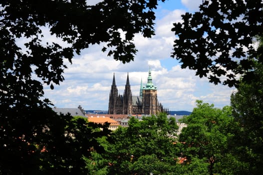 Panoramic view of Prague Castle from Petrin Hill