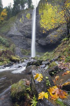 Latourell Falls Along the Columbia River Gorge Historic Highway in Autumn