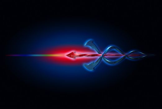 Abstract dark background with red and blue arrows.