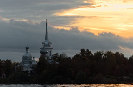 Nikolo Medvedsky Monastery in New Ladoga in sunset light. Novaya Ladoga, Volkhov district, Leningrad region, Russia 