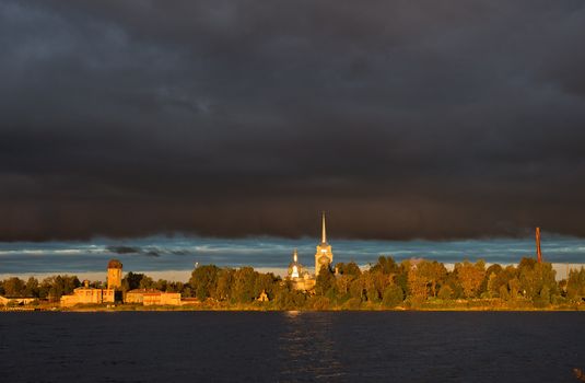 Nikolo Medvedsky Monastery in New Ladoga in sunrise light. Novaya Ladoga, Volkhov district, Leningrad region, Russia 