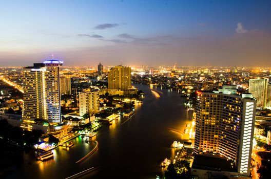 City center of Bangkok Thailand at night.