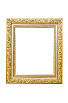 Gold picture frame on white background.