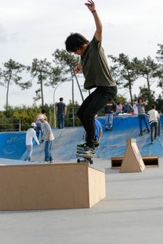 ILHAVO, PORTUGAL - MARCH 16: Kevin on a FS nose grind during the Skate Open Ilhavo on March 16, 2008 in Ilhavo, Portugal.