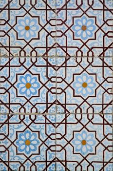 Traditional colored decorative tiles covering many buildings in Lisbon, Portugal