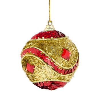 Big red Christmas ball decoration isolated on white background.