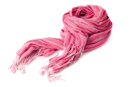 Warm scarf in pink isolated on white background.
