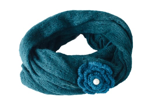 Warm scarf in blue isolated on white background.
