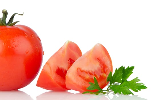 Red tomatoes isolated on white background.