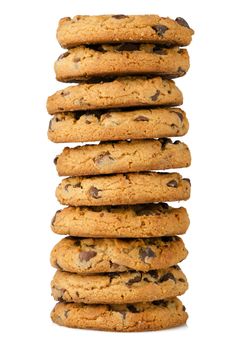 Stack of chocolate cookies isolated on white background.