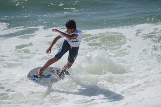 ESPINHO, PORTUGAL - JULY 08: Diogo Abrantes in the Exile Skim Norte Open 2012 on july 08, 2012 in Espinho, Portugal.