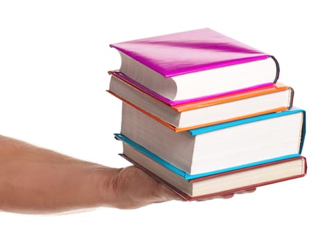 Man hand with a books isolated on white background