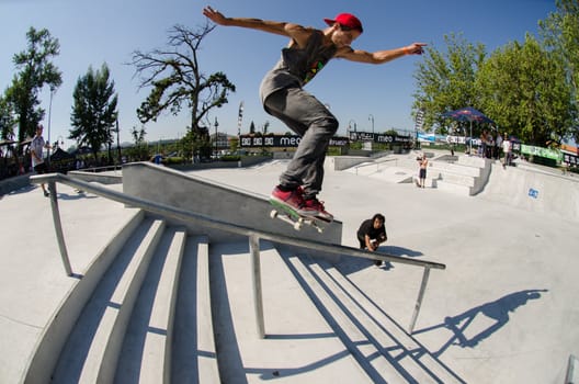 VISEU, PORTUGAL - JULY 22: Laurence Aragao FS lipslide at DC Skate challenge by MEO on july 22, 2012 in Viseu, Portugal.