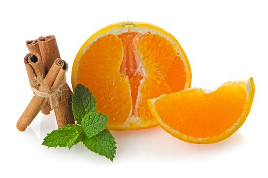 One orange fruit segment or cantle isolated on white background.