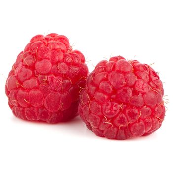 Ripe red raspberry on white background.