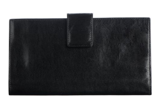 Black leather purse isolated on white background.