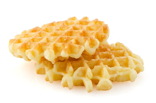 Pile of sweet waffles isolated on white background.