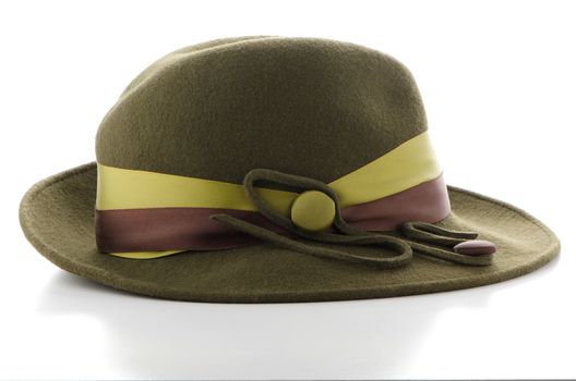 Green vintage hat on white background.