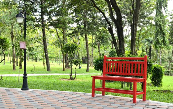 red chair in garden