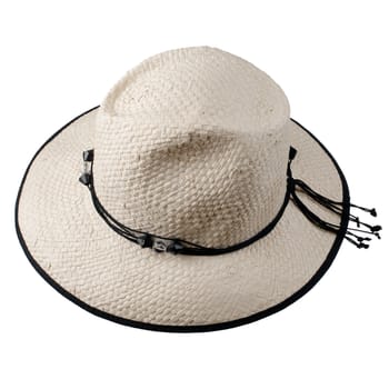 White woman big hat isolated on white background.