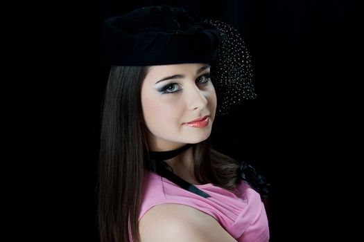 beautifull brunette , shooting in the studio with dark background