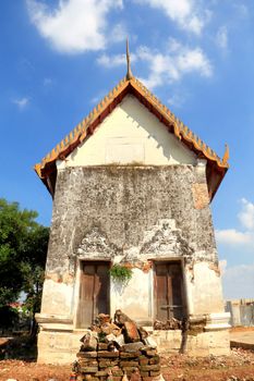 Ancient temple with blue sky and cloud, taken in Thailand