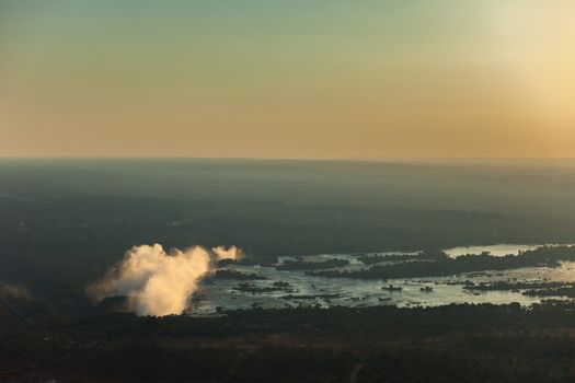 Victoria Falls from the air in the afternoon