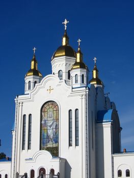 beautiful Christian church on the background of blue sky