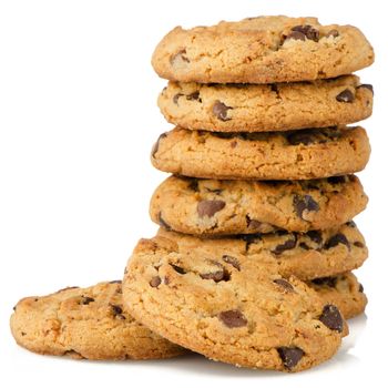 Chocolate chip cookies isolated on white background.