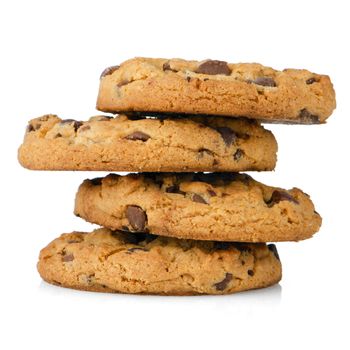 Stack of chocolate cookies isolated on white background.