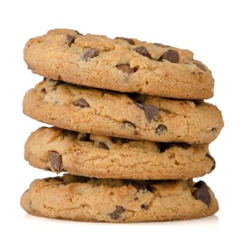 Stack of chocolate cookies isolated on white background.