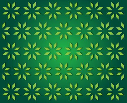 Christmas green background with pale yellow stylized snowflakes