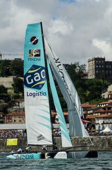 PORTO, PORTUGAL - JULY 07: GAC Pindar compete in the Extreme Sailing Series boat race on july 07, 2012 in Porto, Portugal.