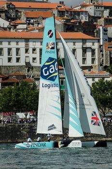 PORTO, PORTUGAL - JULY 07: GAC Pindar compete in the Extreme Sailing Series boat race on july 07, 2012 in Porto, Portugal.