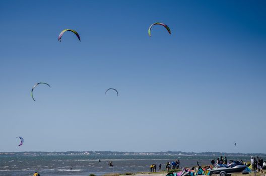 MURTOSA, PORTUGAL - JULY 14: Participants in the Portuguese National Kitesurf Championship 2012 on july 14, 2012 in Murtosa, Portugal.