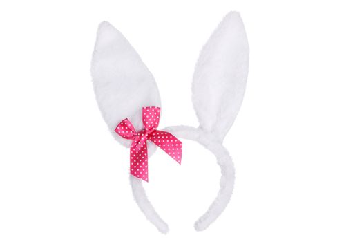Easter bunny ears with red bow isolated on white background