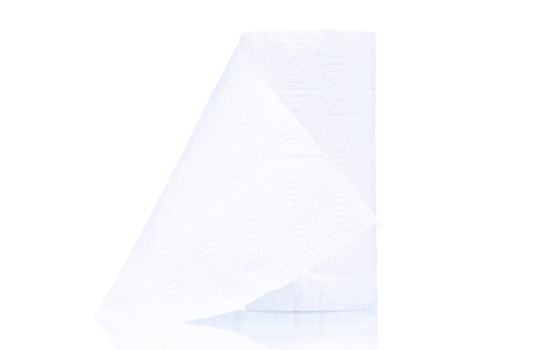 Single roll of toilet paper on white background
