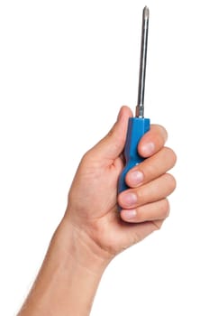 Man hand with screwdriver isolated on white background