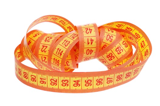 Measuring tape of the tailor over white background