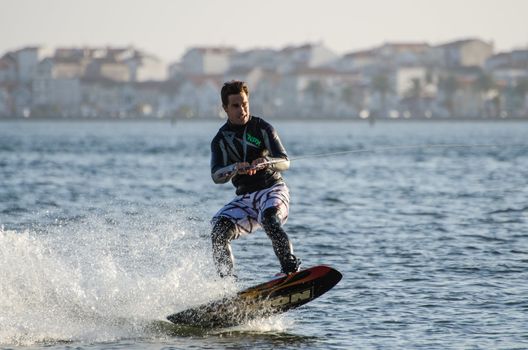 ILHAVO, PORTUGAL - JULY 21: Sergio Lopes  during the wakeboard demo in the 3rd Kiteloop Contest Aveiro 2012 on july 21, 2012 in Ilhavo, Portugal.