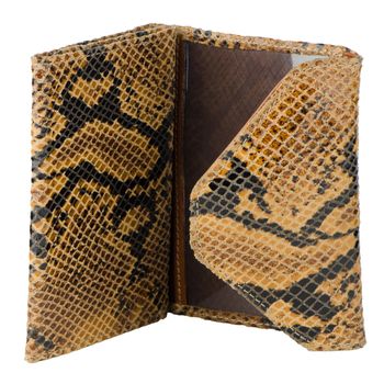 Snake skin leather wallet isolated on white background.