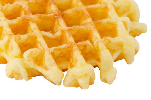 Crisp waffle isolated on white background.
