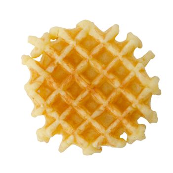 Crisp waffle isolated on white background.