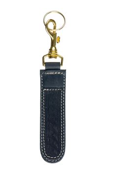 Leather key chain isolated on white background.