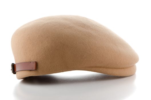 Brown retro style felt cap on white background.