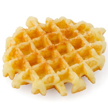 Tasty crisp waffle on white background.