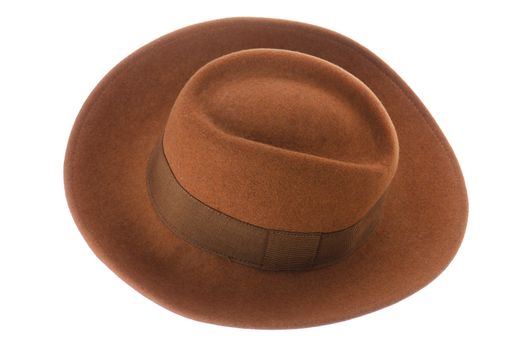 Brown vintage hat isolated on white background.